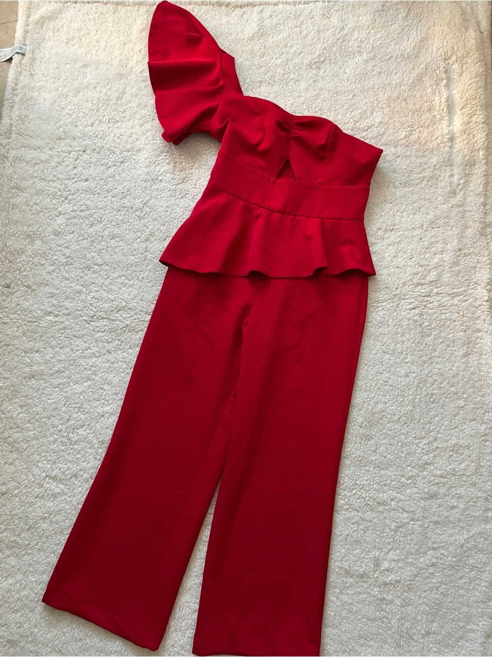 Studio One-Shoulder Red Peplum Jumpsuit
